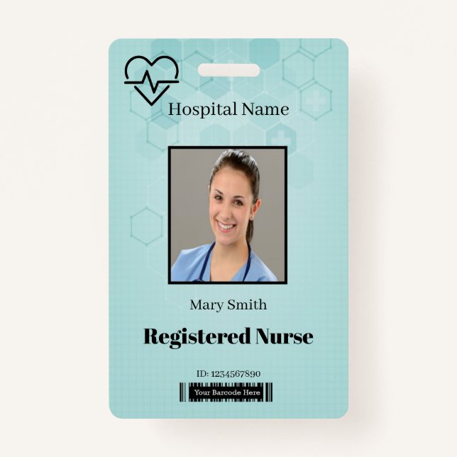 Badge Hexagon Médicale Heat Beat Lifeline Photo ID Verte (Devant)