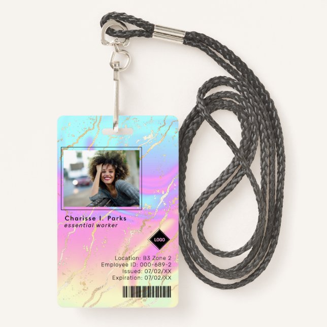 Badge Holographique | ID photo de l'employé Sécurité de  (Devant avec lanière)