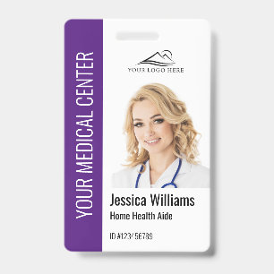 Badge Home Health Aide Numéro photo Médicale Purple