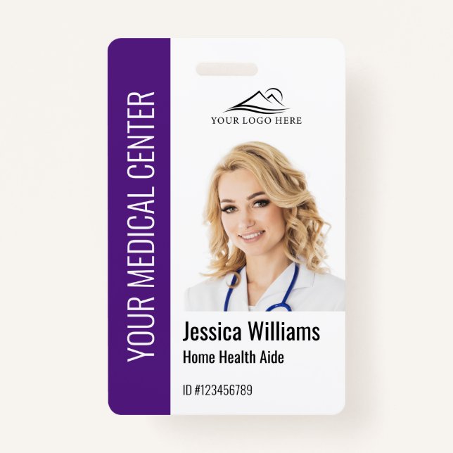 Badge Home Health Aide Numéro photo Médicale Purple (Devant)
