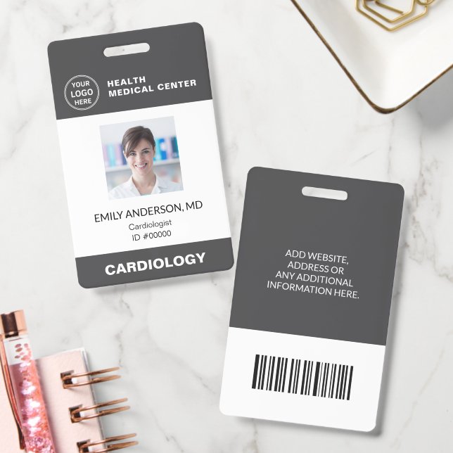 Badge Hospital Clinic Doctor Employee Gray Bar Code ID (Bureau)