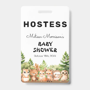 Badge Hôtesse de baby shower thème bois et garçon