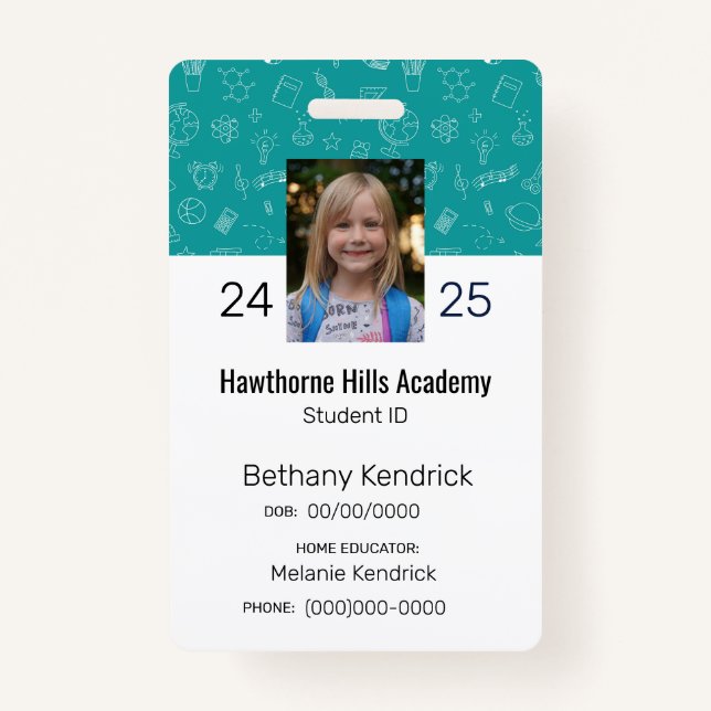 Badge Icônes de l'école turquoise Homeschool Carte d'ide (Devant)