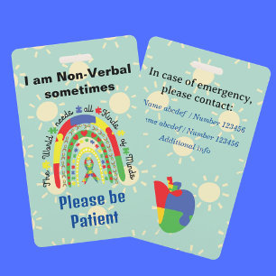 Badge ID autiste non verbal Sensibilisation sur l'autism
