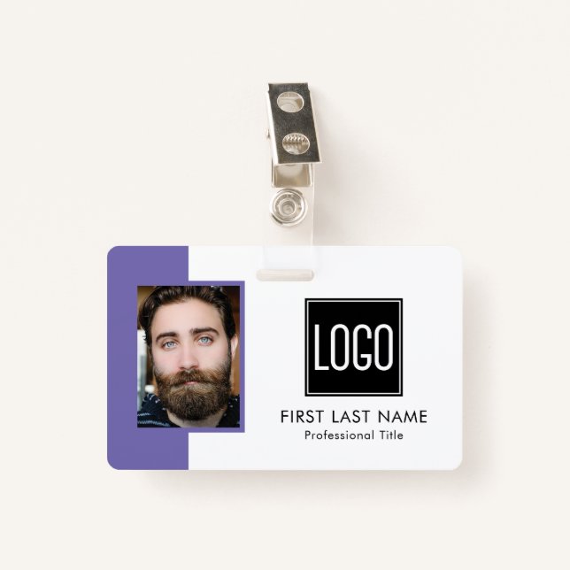 Badge ID bureau employé | Photo du logo violet (Devant avec clip)