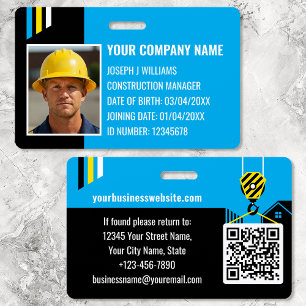Badge ID de construction personnalisé Travail QR Code Bl