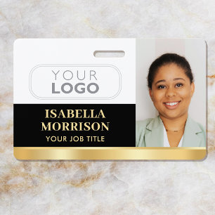 Badge ID de coutume d'affaires d'employé Logo QR Noir Or