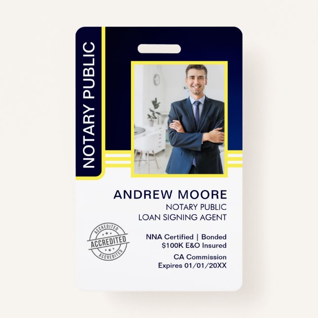 Badge ID de l'agent de signature de prêt public notaire (Devant)