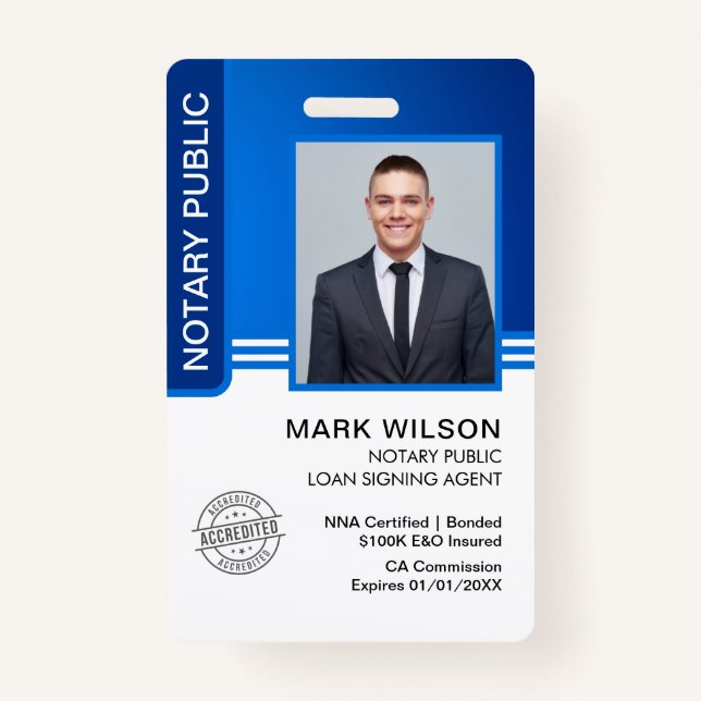 Badge ID de l'agent de signature de prêt public notaire (Devant)
