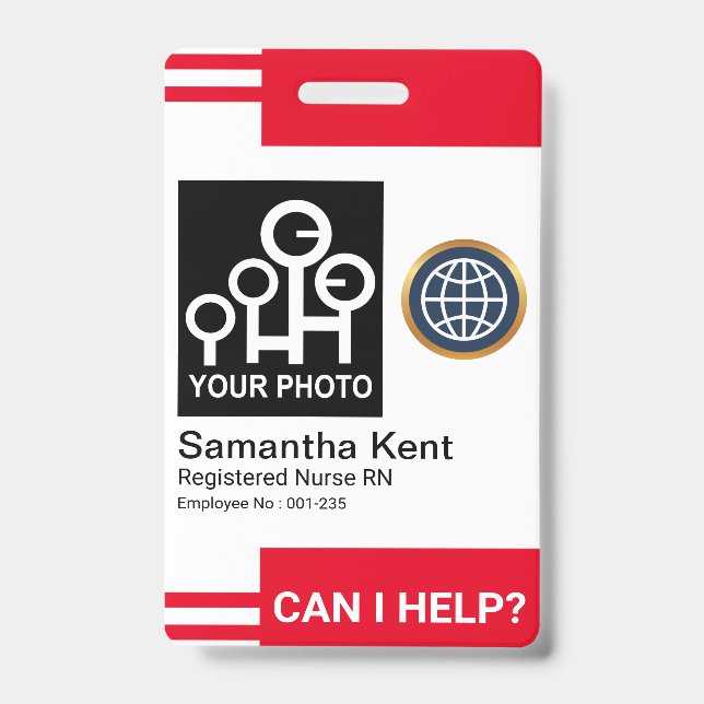 Badge ID de l'employé du Modèle photo des rayures rouges (Front)