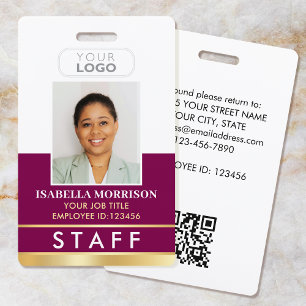 Badge ID de l'employé du personnel Nom Logo Dégradé Or P