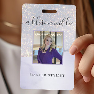 Badge ID de l'entreprise Luxe Paillettes Violet Holograp