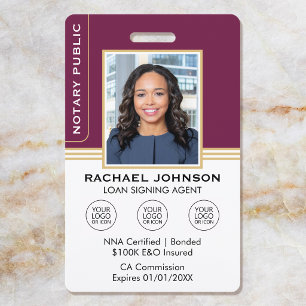 Badge ID de Notaire de Style Classique Plum Gold
