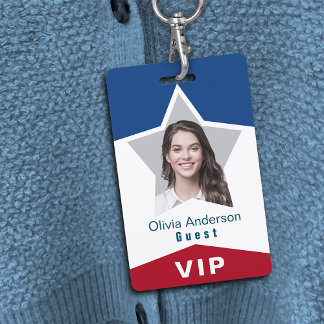 Badge ID de photo VIP en bleu blanc étoile