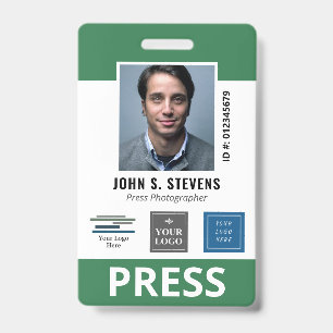 Badge ID de presse Green White 3 Logos
