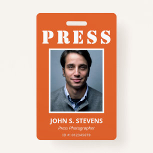 Badge ID de presse photo simple orange blanc
