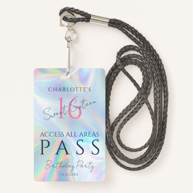 Badge ID d'invitation d'accès VIP Holographique sweet si (Devant avec lanière)
