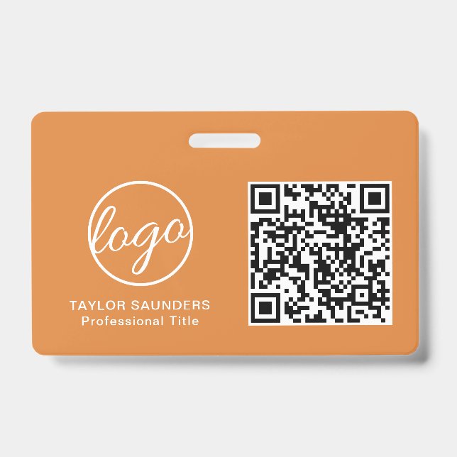 Badge ID employé avec code QR Simple Orange (Avant)