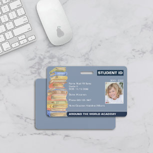 Badge ID étudiant à domicile Pile de livres