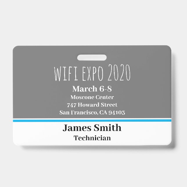 Badge ID Expo Horizontal Gris, Blanc & Bleu (Avant)