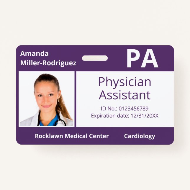 Badge ID hôpital pourpre photo personnalisée de l'employ (Devant)