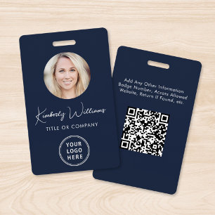 Badge ID Logo Code QR Bleu Photo Employé