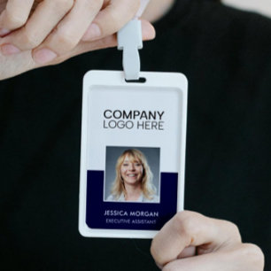 BADGE ID LOGO D'ENTREPRISE PHOTO D'EMPLOYÉ BLEU MARINE