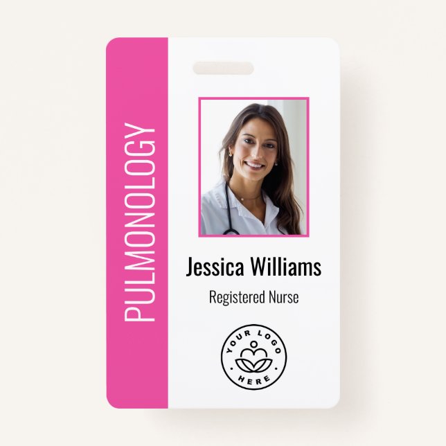 Badge ID Médicale blanc rose photo employé personnalisé (Devant)