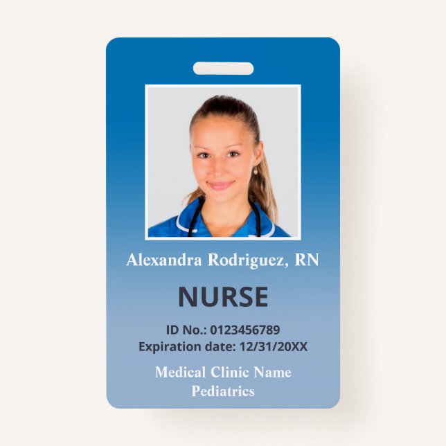 Badge ID Médicale du dégradé bleu photo personnalisé de  (Devant)