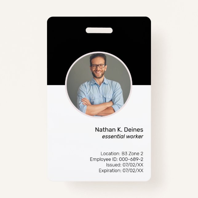 Badge ID noir | ID photo de l'employé Sécurité de la soc (Devant)