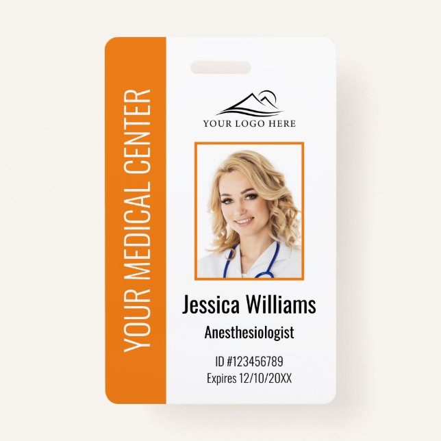 Badge ID orange employé de soins de santé personnalisés (Devant)