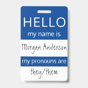Badge ID personnalisé BONJOUR Mon nom Pronoms est
