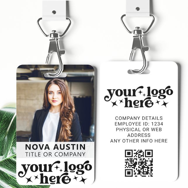 Badge ID photo de l'employé blanc avec logo professionne (Créateur téléchargé)