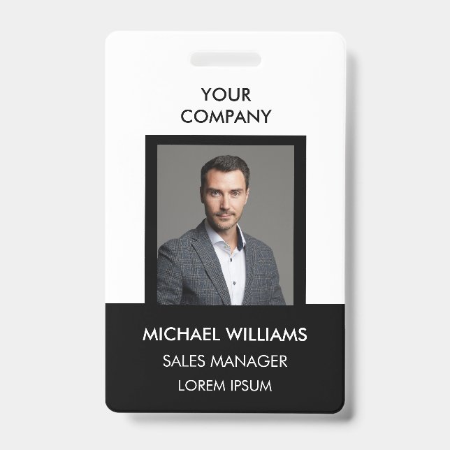 Badge ID photo de l'employé Blanc noir Ausweis (Front)