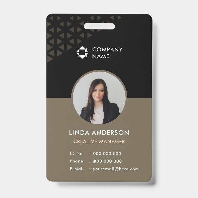 Badge ID photo de l'employé Brown noir Motif Abstrait (Avant)