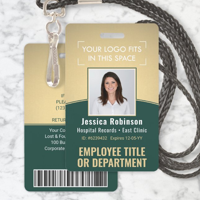 Badge ID photo de l'employé Code-barres Logo Courbe vert (Créateur téléchargé)