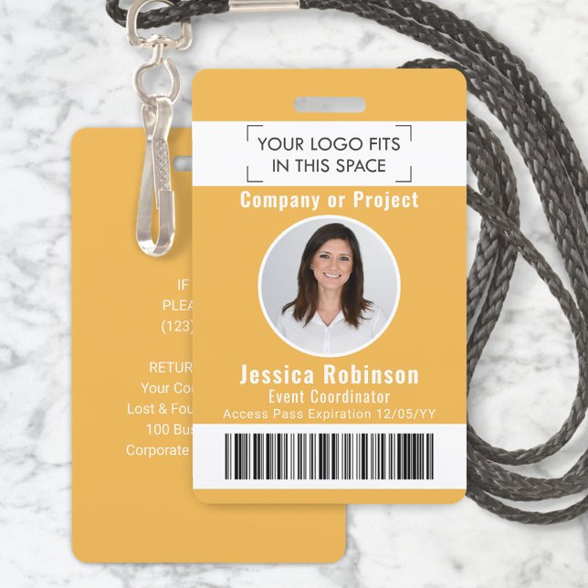Badge ID photo de l'employé Code-barres Logo Passe d'acc (Créateur téléchargé)