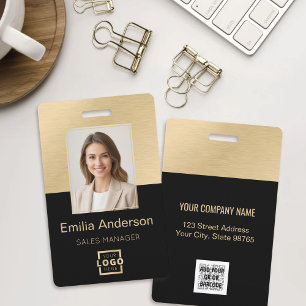 Badge ID photo de l'employé Code QR Logo Noir brossé Or
