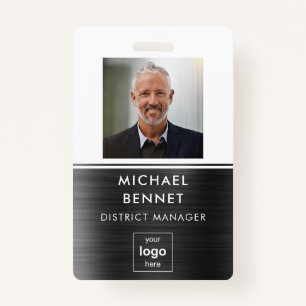 Badge ID photo de l'employé de Black White Metal moderne