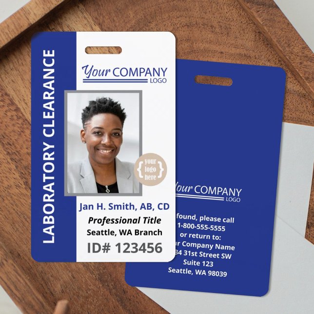 Badge ID photo de l'employé de l'entrée du logo bleu en  (royal blue company identification badge, logo and photo entry badge)