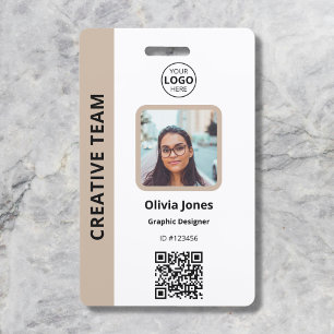 Badge ID photo de l'employé de l'entreprise Code QR Beig
