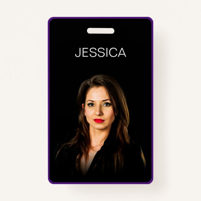 Badge ID photo de l'employé de l'entreprise noir pourpre (Devant)