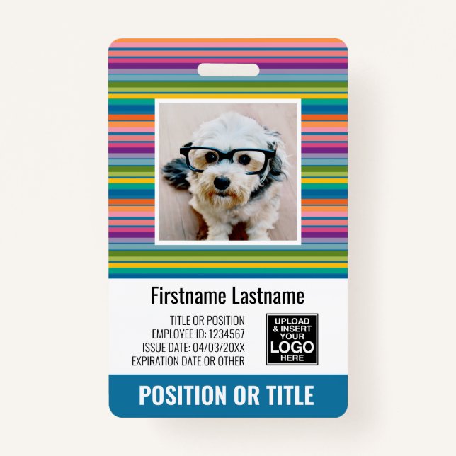 Badge ID photo de l'employé - rayures modernes, logo, co (Devant)