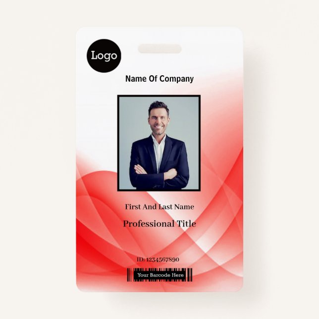 Badge ID photo de l'entreprise Red Abstrait Wave (Devant)