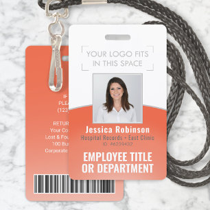Badge ID photo employé Code à barres Votre logo Courbe o