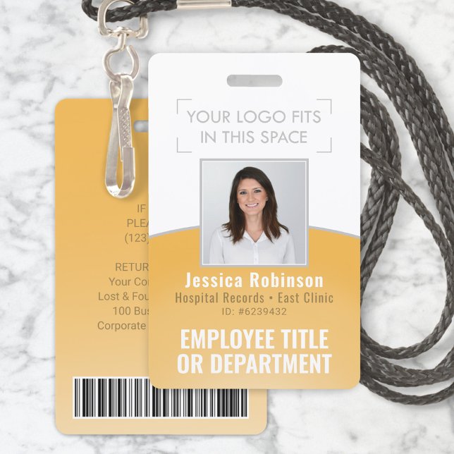 Badge ID photo employé Code-barre Votre logo Courbe jaun (Créateur téléchargé)