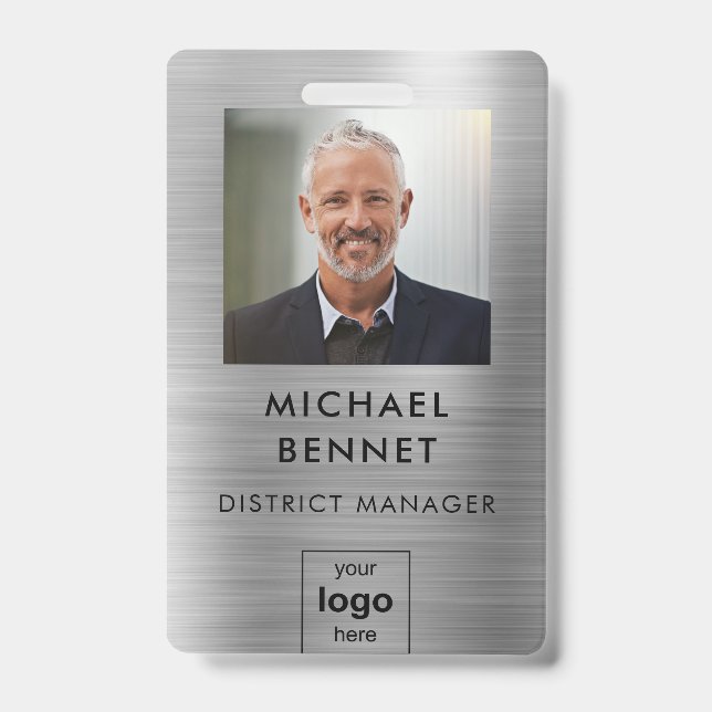 Badge ID photo employé Silver moderne (Front)