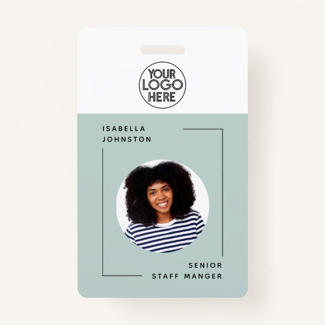 Badge ID photo employé simple | Code barre QR vert (Devant)