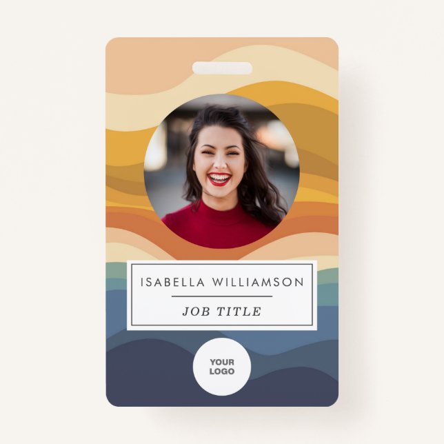 Badge ID photo employé unique de Retro Wavy Lines (Devant)