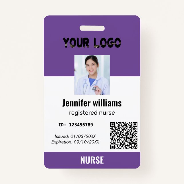 Badge ID photo et logo personnalisés avec code postal |  (Devant)